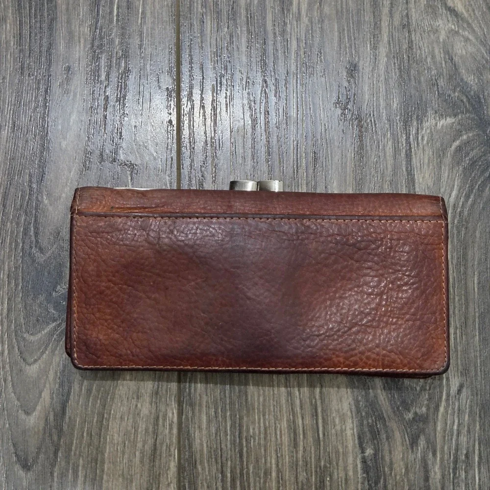 Fossil Kisslock Leather Clutch Wallet Brown Coin Pouch Card Holder Vintage